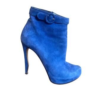 NICHOLAS KIRKWOOD Stiletto Suede Boot w Wavy Heel Blue Belted Size 39 9 ITALY